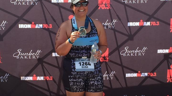 Woman at finish of a race